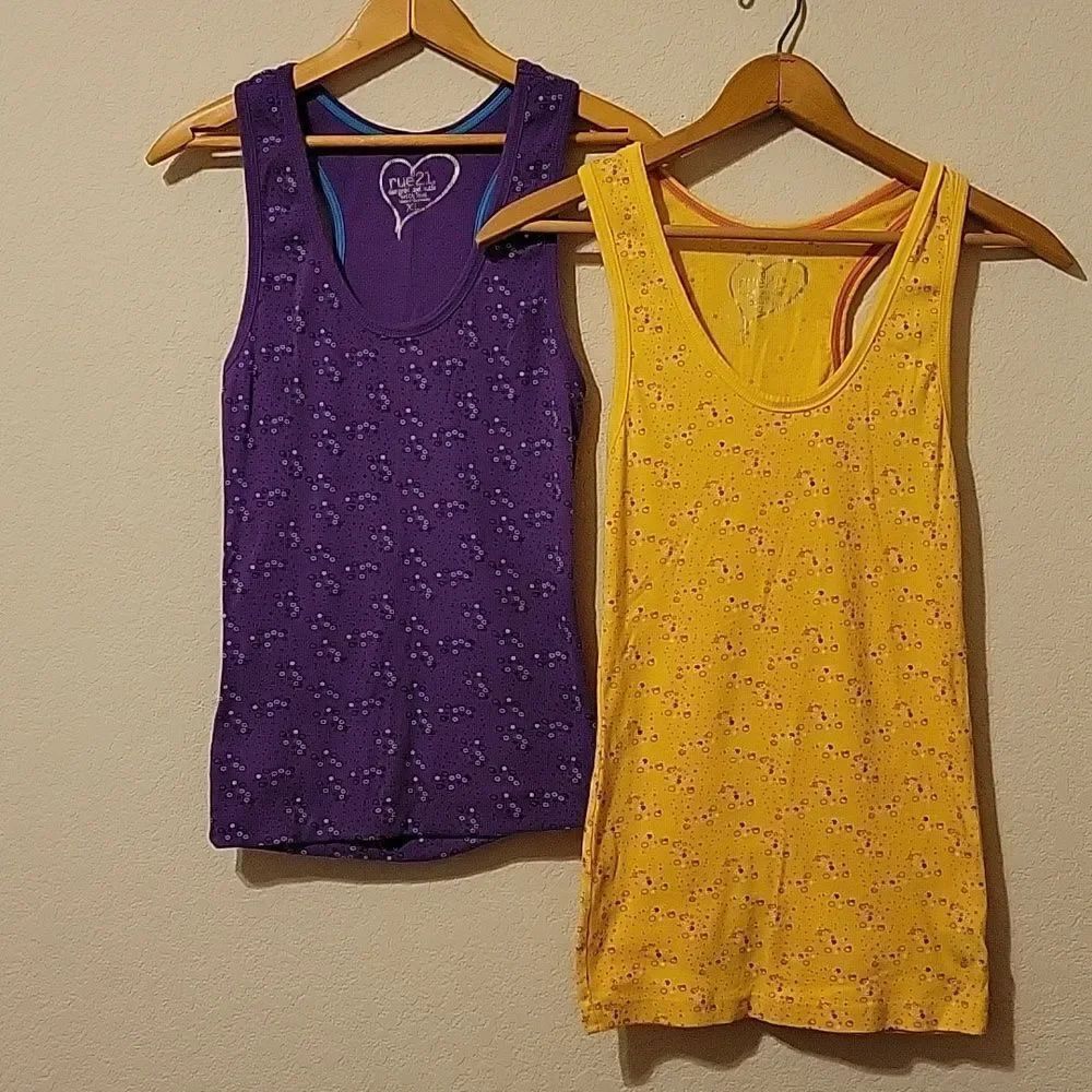 Rue 21 purple/blue and yellow/pink tank tops set of 2  size XL
